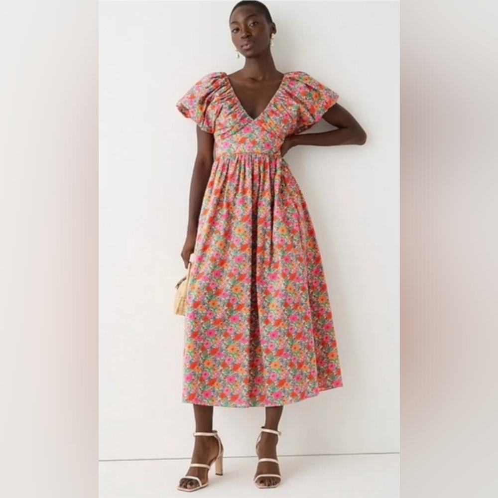 J. Crew Collection Bow-Back Puff-Sleeve Dress in Liberty® Meadow Song Fabric